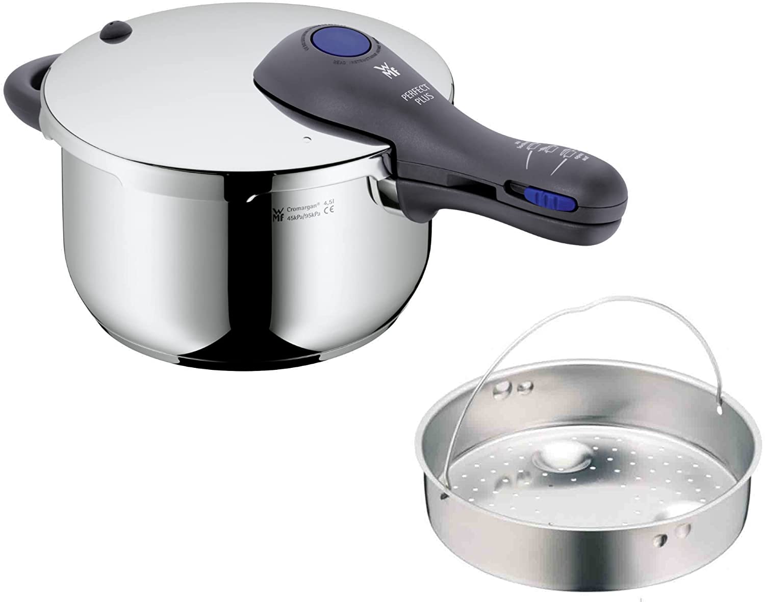 WMF Perfect Plus Pressure cooker 4,5l with insert Ø 22cm internal scaling Cromargan stainless steel suitable for induction