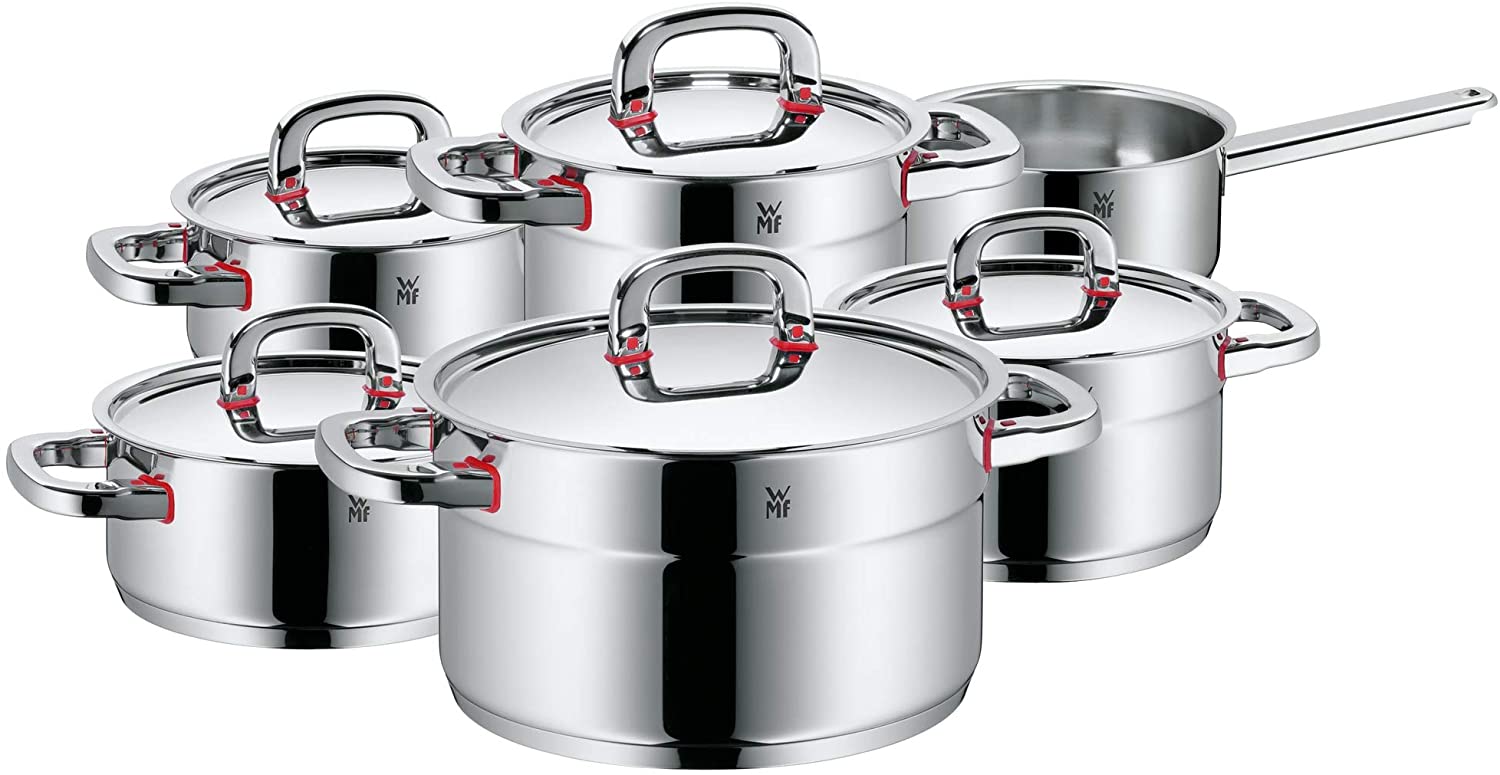 WMF Pot Set 6-Piece Premium One Inside Scale Steam Vent Cool+ Technology Metal Lid Cromargan® Stainless Steel Polished Suitable for Induction Hobs Dishwasher-Safe