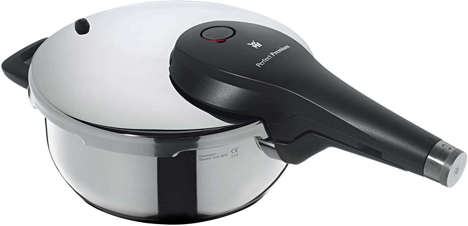 WMF Perfect Premium Pressure Cooker 3.0 Litres Polished Stainless Steel 2 Cooking Levels All-in-One Rotary Knob, Dishwasher Safe, Diameter 22 cm Suitable for Induction, Stainless Steel, Silver