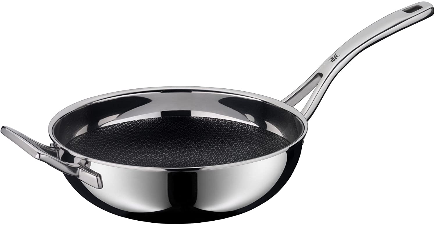 WMF Profi Resist Wok 28 cm Multi-Layer Material Fully Coated Honeycomb Structure Stainless Steel Handle Oven-Safe