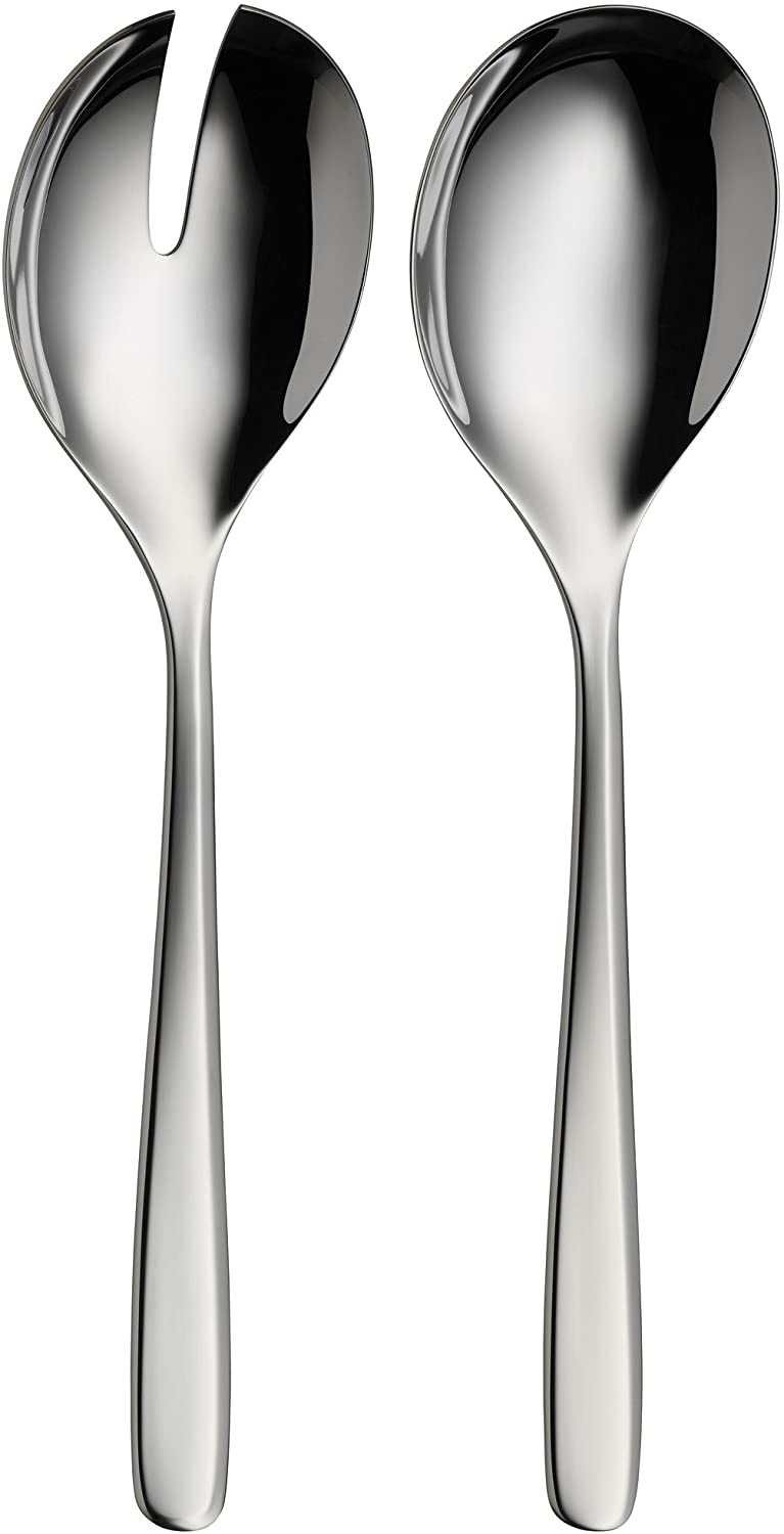 WMF Sinus Salad Servers Stainless Steel 24.5 cm Small Salad Fork Serving Spoon Cromargan Polished Stainless Steel Glossy Dishwasher Safe
