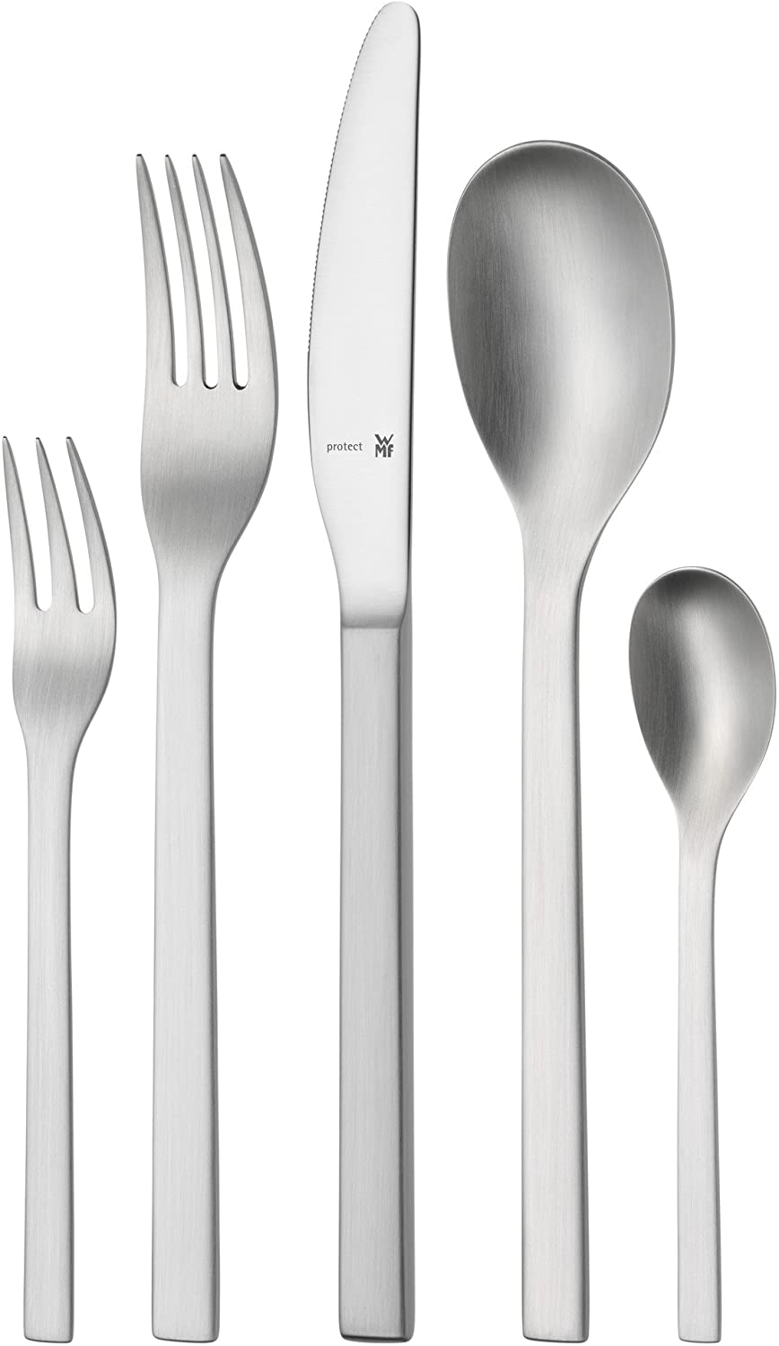 WMF Linum cutlery set, 12 people, 66 pieces, 60 pieces with serving cutlery, monobloc knife, Cromargan protect stainless steel, matte, scratch-resistant, dishwasher-safe