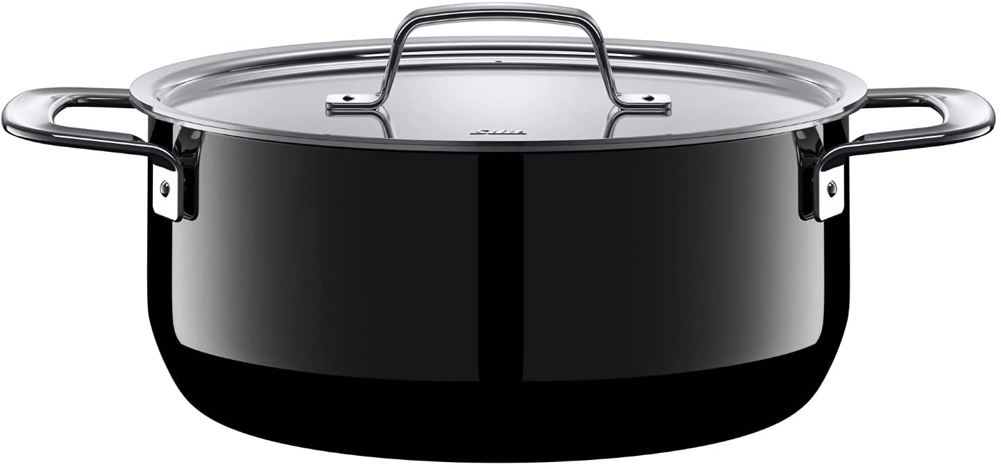 WMF Silit Zeno Black ø 24 cm, Silargan Function Ceramic Induction Cooking Pot with Metal Lid, Dishwasher Safe, Black, 4,4l