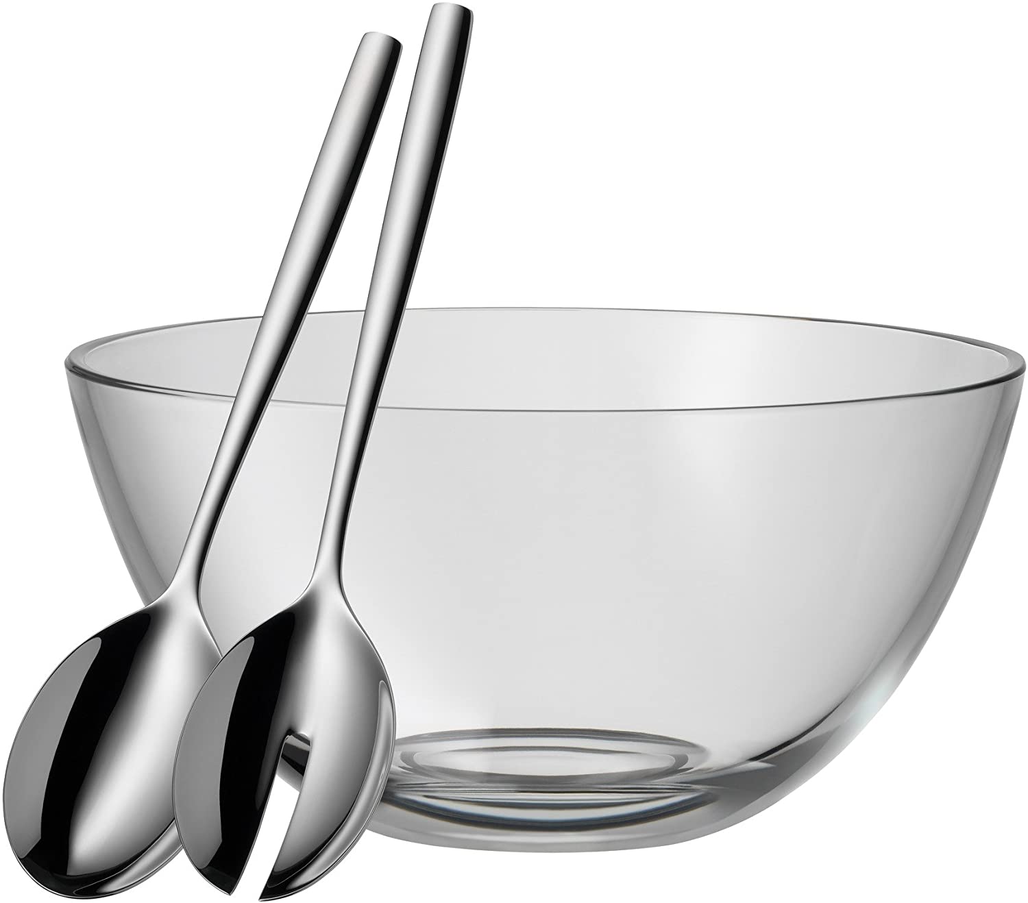 WMF Taverno 3-Piece Salad Bowl Set, Glass Bowl Diameter 23.5 cm, Salad Servers 25 cm, Glass, Stainless Steel, Cromargan, Rustproof, Dishwasher Safe, 43 x 30 x 30 cm