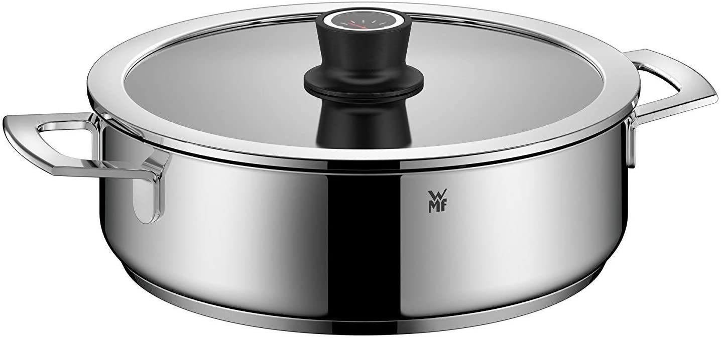 WMF VarioCuisine Roasting Dish Aroma Steamer with Silence Glass Lid Including Thermometer Cromargan Stainless Steel Induction Silicone Rim