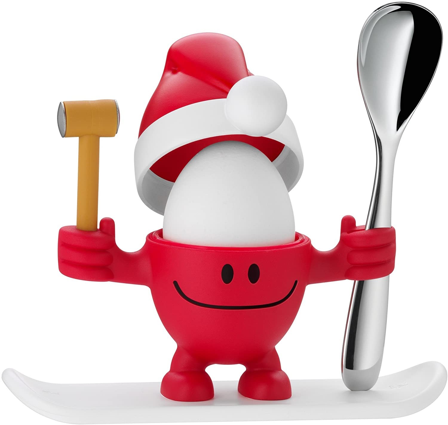 WMF X-Mas McEgg Egg Cup with Spoon, Plastic, Polished Cromargan Stainless Steel, Dishwasher Safe, Red