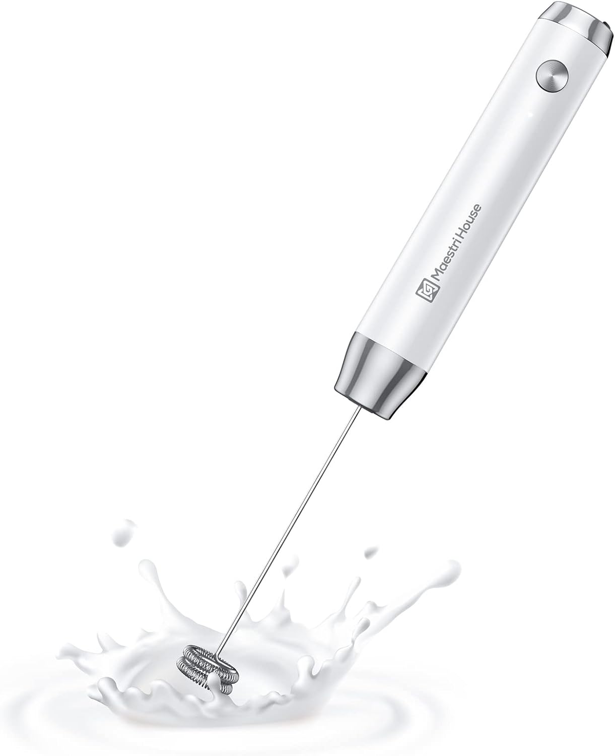 Maestri House LunaFro NS Rechargeable Milk Frother, Portable Electric Foam Maker, Stainless Steel, Waterproof, Removable Whisk, Drink Mixer for Lattes, Without Stand,