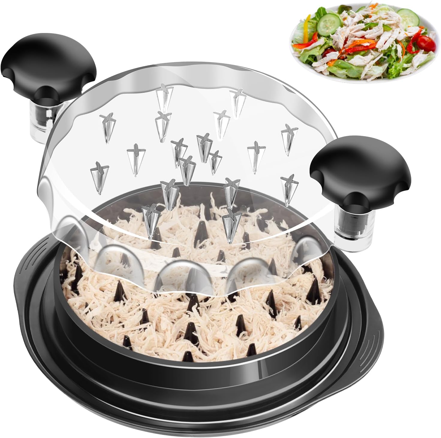 Chicken Chopper, Chicken Shredder, 9.6 Inch Chicken Breast Chopper with Ergonomic Handle, Non-Slip, Time-saving, with Transparent Lid Food Chopper