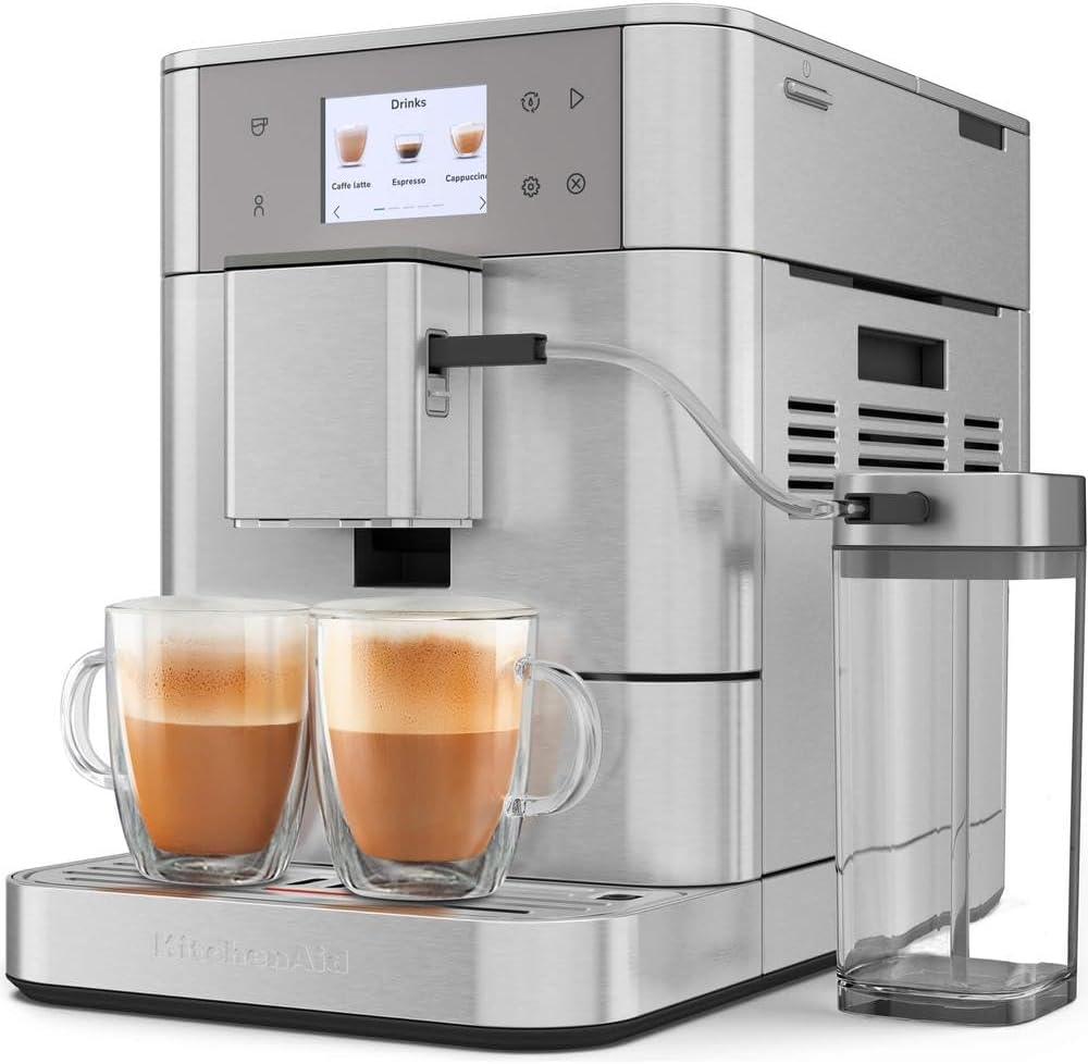 Kitchenaid Fully Automatic Coffee Machine I KF7 I Hot Drinks from Espresso to Cappuccino I 20 Preset Drinks, Automatic Frothing and Heating of Milk I with Milk Container (Stainless Steel)