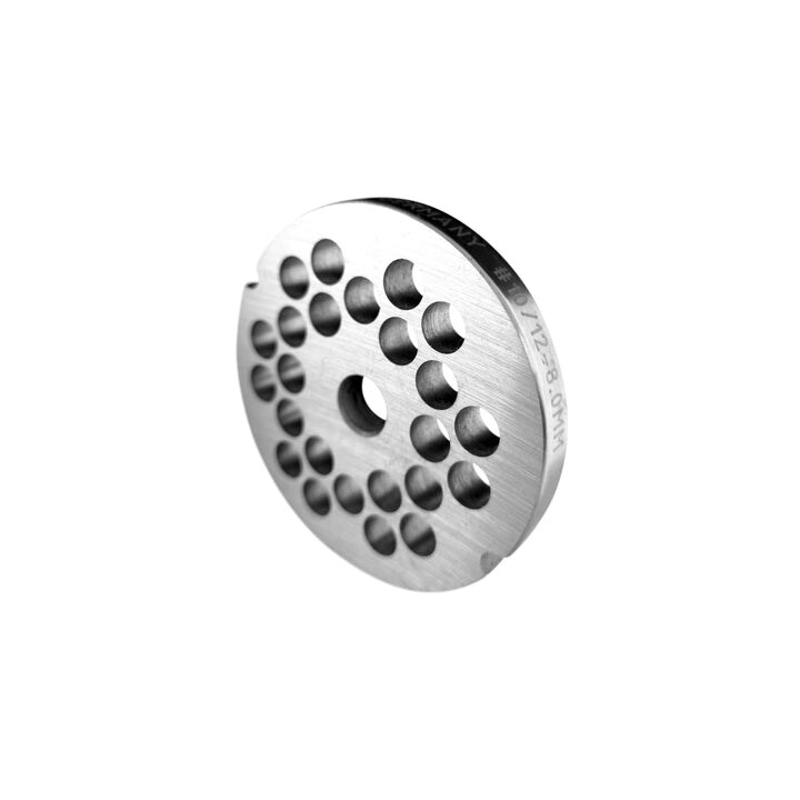 WOLFCUT meat grinder disc with 2 grooves, stainless steel, size 10/12 - 8.0 mm bore, compatible with ALEXANDERWERK 10/12 / REWEBO RF 12 / GGG 12/C and many more.