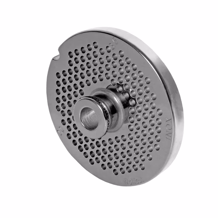 WOLFCUT meat grinder disc with hub, stainless steel, size 22 - 3.5 mm bore, compatible with BIZERBA FW-N 22/2 / ALEXANDERWERK 22N / REWEBO RF802 and many more.