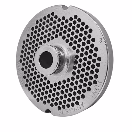 WOLFCUT - Meat grinder disc with hub and 2 grooves with 3.0 mm bore, compatible with all common meat grinder brands, size 22