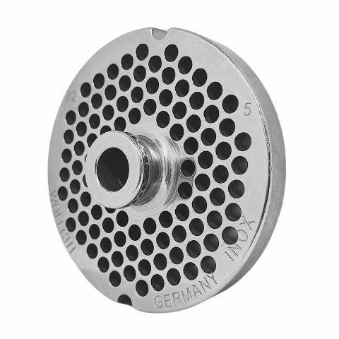WOLFCUT - Meat grinder disc with hub and 2 grooves with 5.0 mm bore, compatible with all common meat grinder brands, size 22