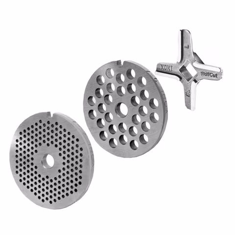WOLFCUT meat grinder disc set 2 mm + 6 mm bore and one Eversharp cross blade, compatible with all common meat grinder brands, size 7