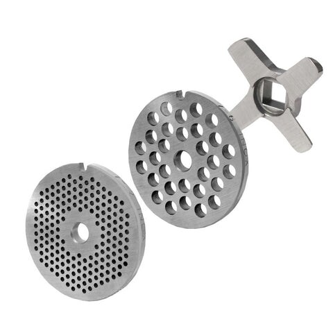 WOLFCUT meat grinder disc set 2 mm + 6 mm bore and one cross blade, compatible with all common meat grinder brands, size 7