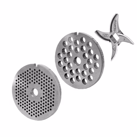 WOLFCUT meat grinder disc set 2 mm + 6 mm bore and a sickle blade, compatible with all common meat grinder brands, size 7