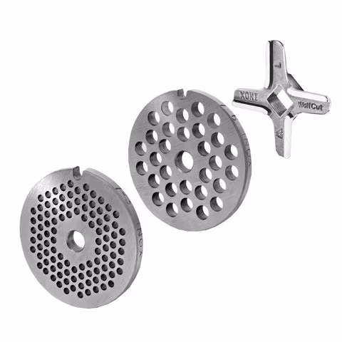 WOLFCUT meat grinder disc set 3 mm + 6 mm bore and one Eversharp cross blade, compatible with all common meat grinder brands, size 7