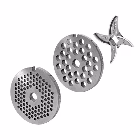 WOLFCUT meat grinder disc set 3 mm + 6 mm bore and one sickle blade, compatible with all common meat grinder brands, size 7