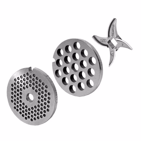 WOLFCUT meat grinder disc set 3 mm + 8 mm bore and one sickle blade, compatible with all common meat grinder brands, size 7