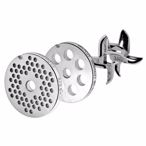 WOLFCUT meat grinder disc set 3.5 mm + 10 mm bore and one sickle blade, compatible with all common meat grinder brands, size 5