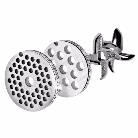 WOLFCUT meat grinder disc set 4 mm + 8 mm bore and a sickle blade, compatible with all common meat grinder brands, size 5