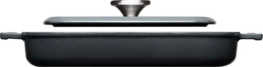 Woll "IRON" steak pan with grooves, 28 x 28 cm, 4.5 cm high, incl. steak press and silicone handles, Carbon Grey - suitable for induction cooktops