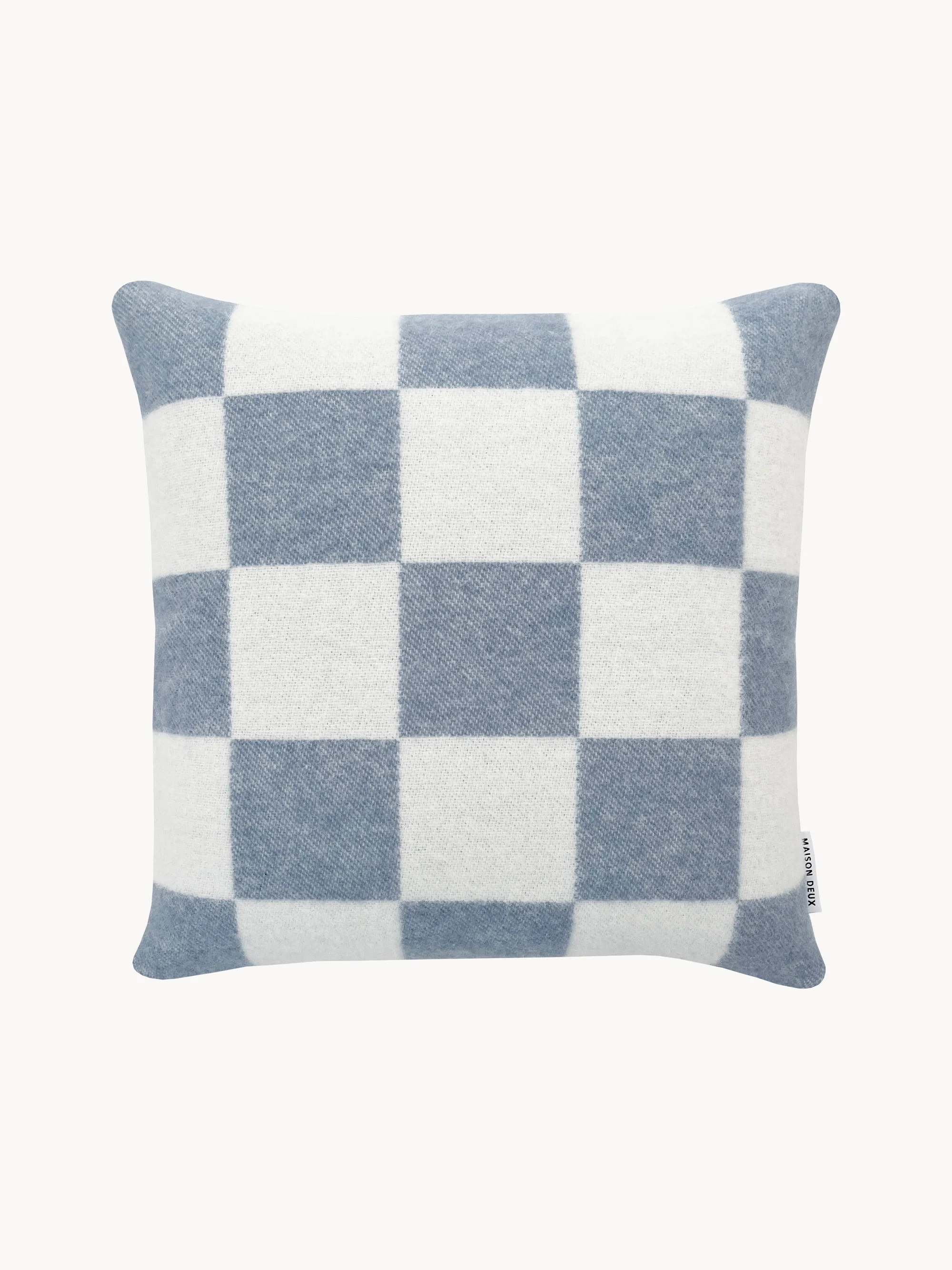 Maison Deux Wool cushion cover Level Up with checkered pattern, White, light blue