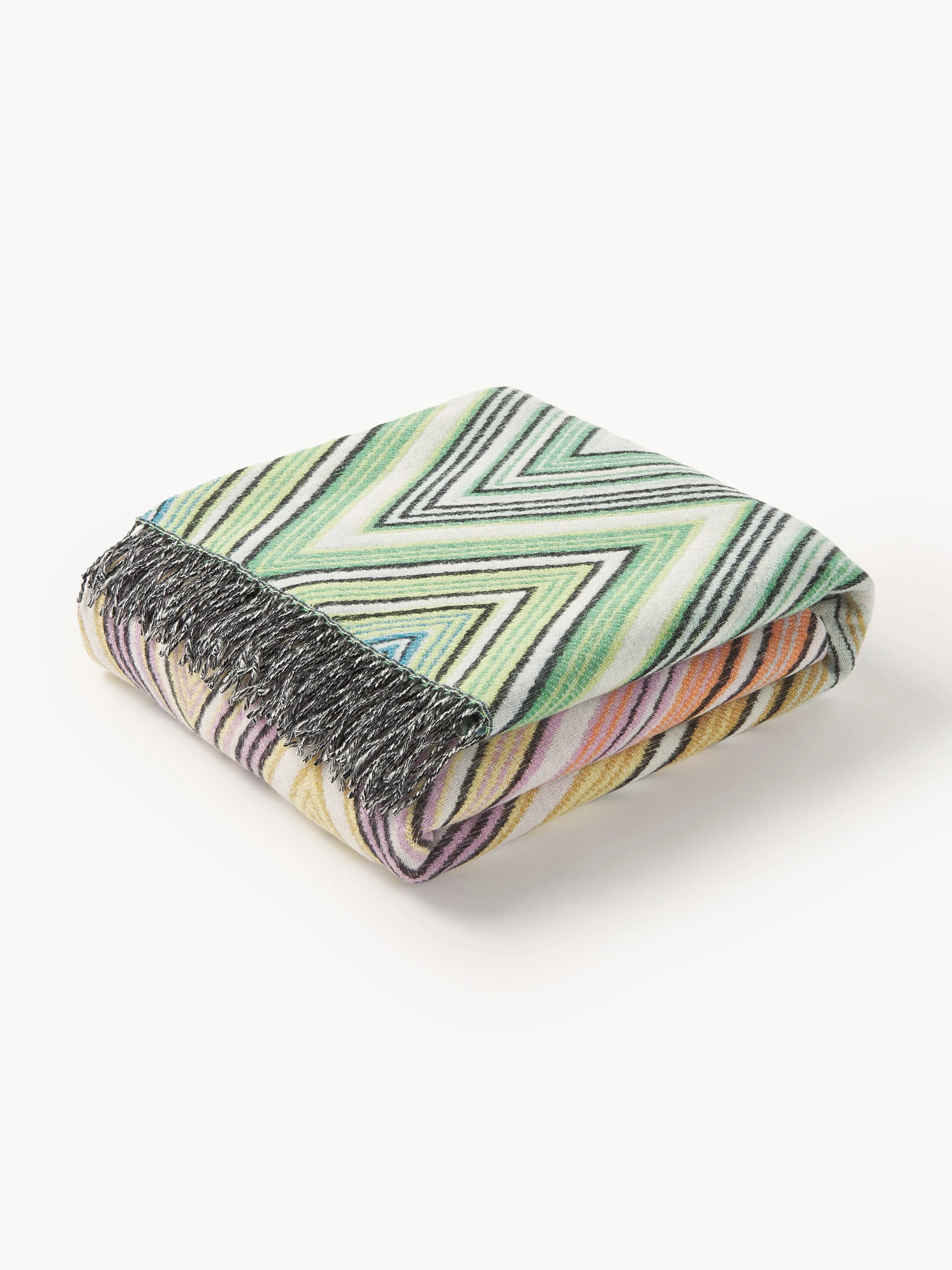 Missoni Wool plaid Plume with fringe, Colorful, yellow, green and blue tones