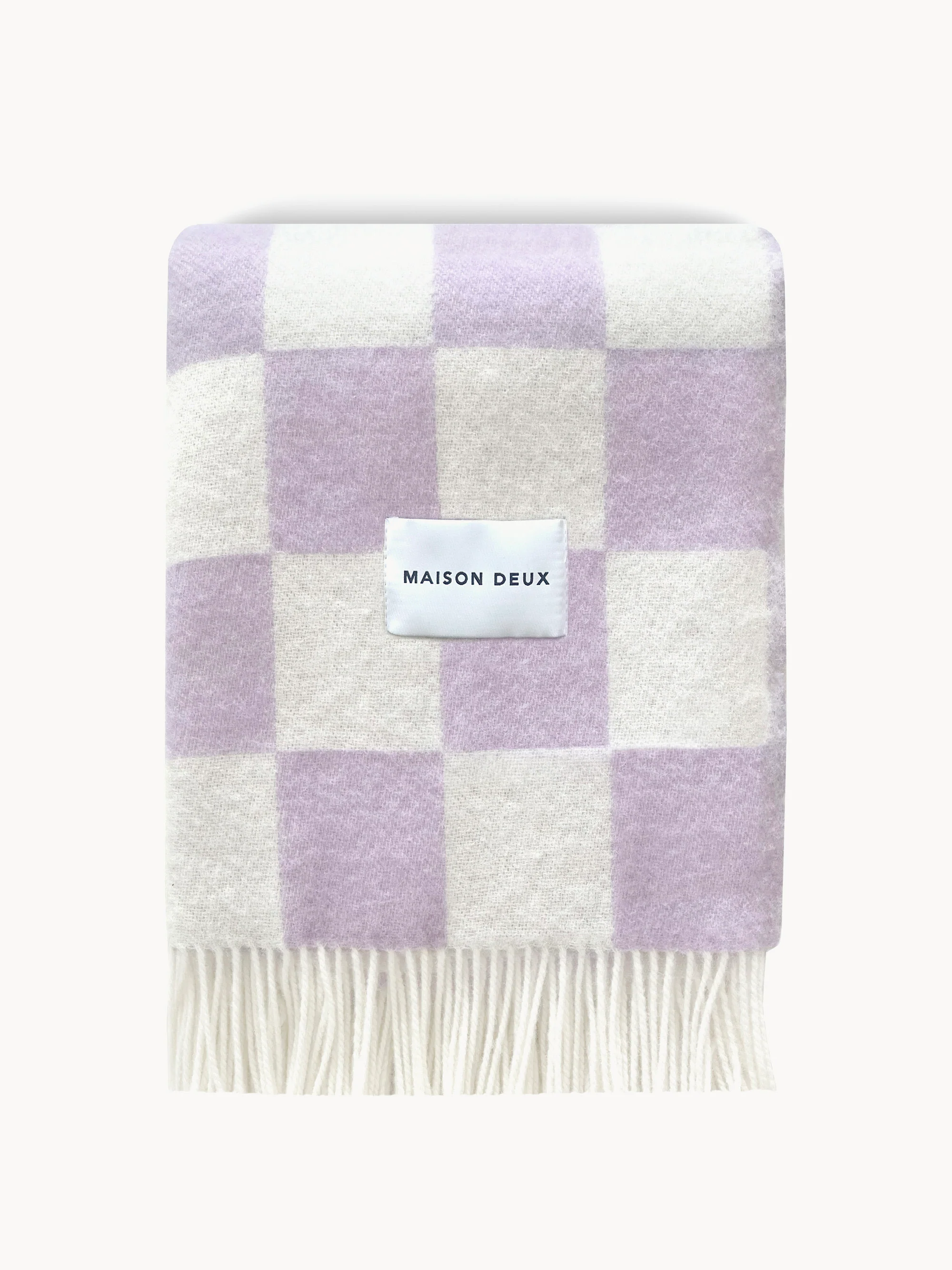 Maison Deux Wool throw blanket with checkerboard pattern