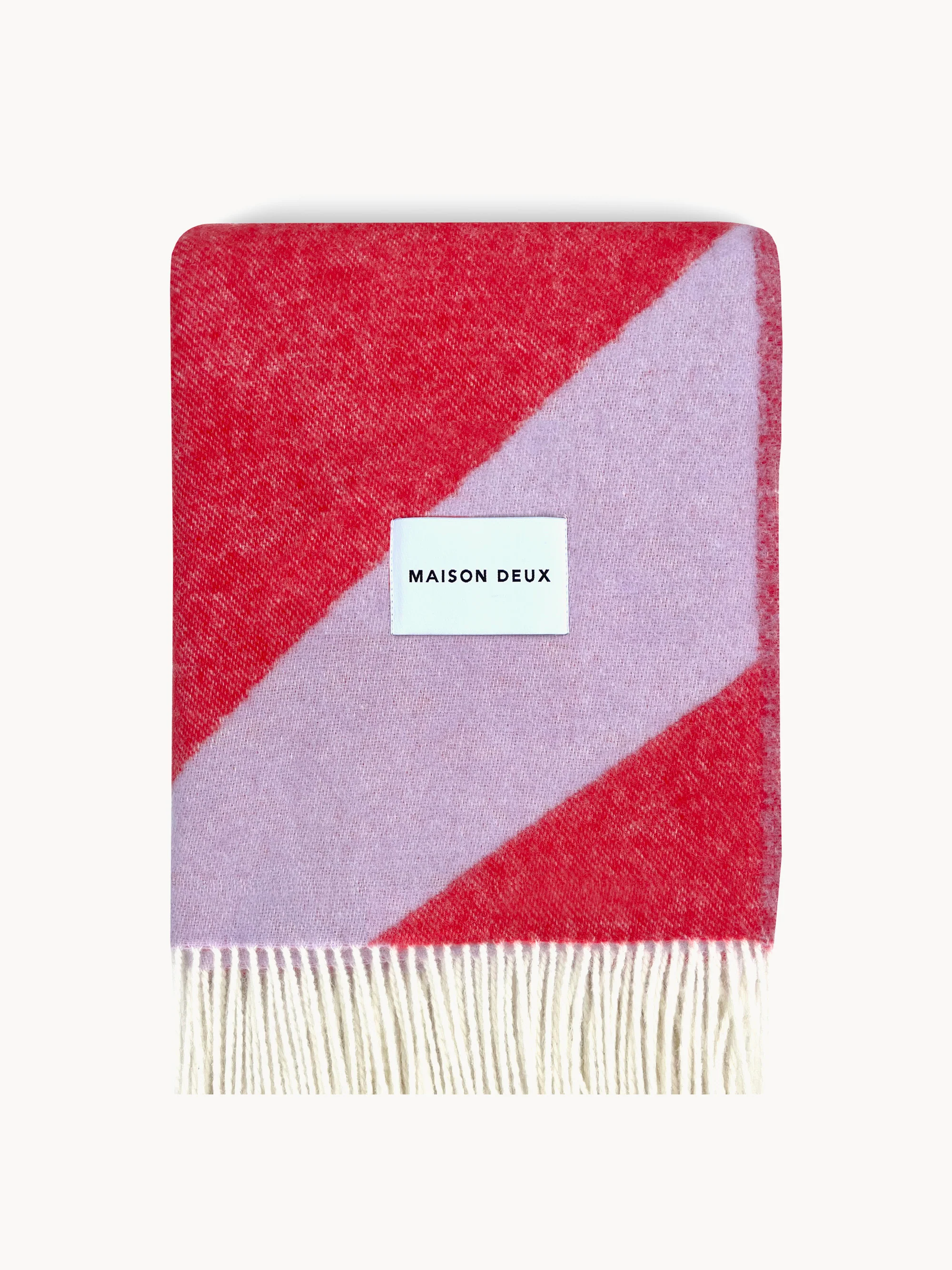 Maison Deux Wool throw blanket Swirl with zigzag pattern, Lavender, Red
