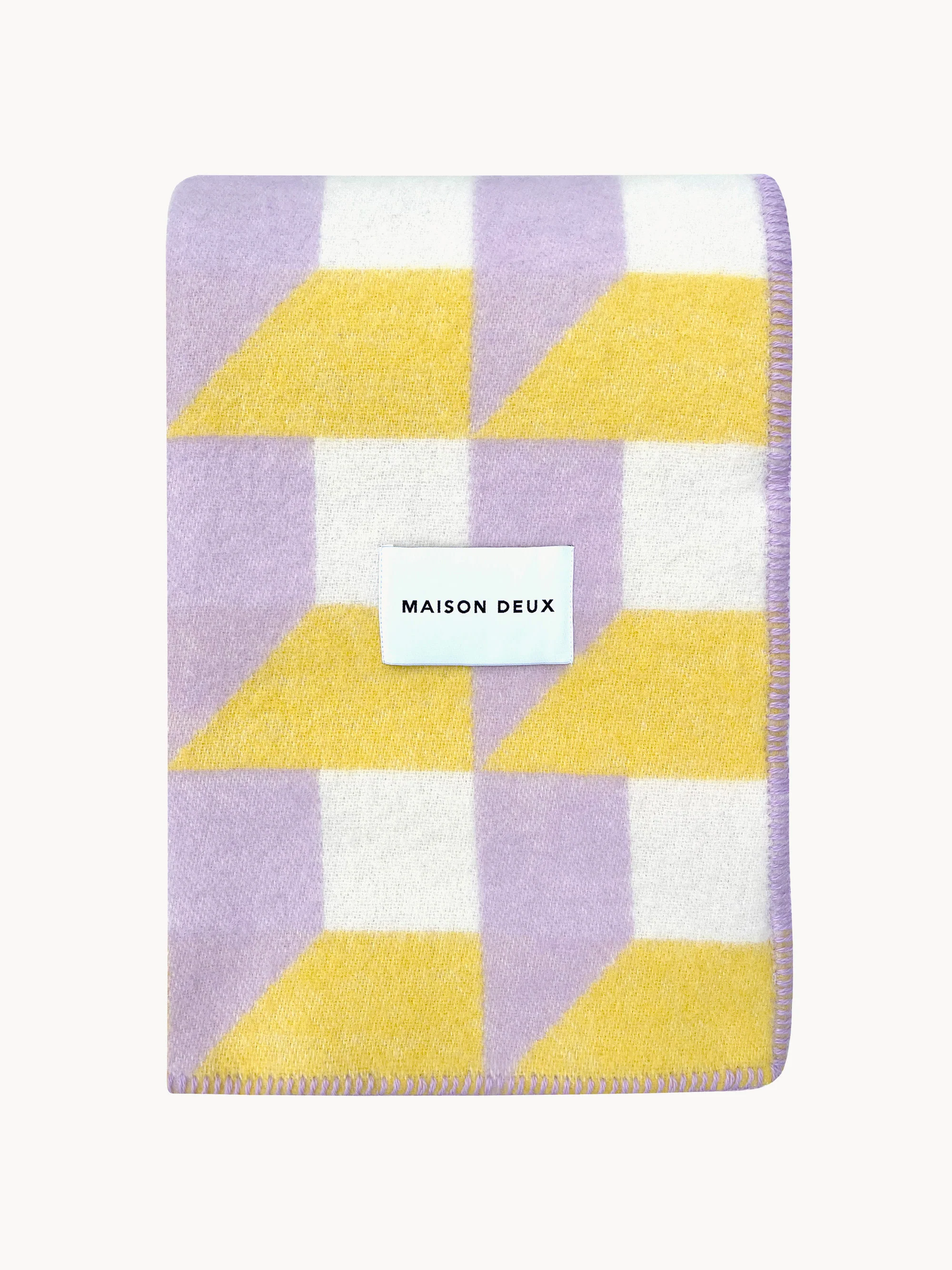 Maison Deux Cubics wool blanket, Lavender, ochre, off-white