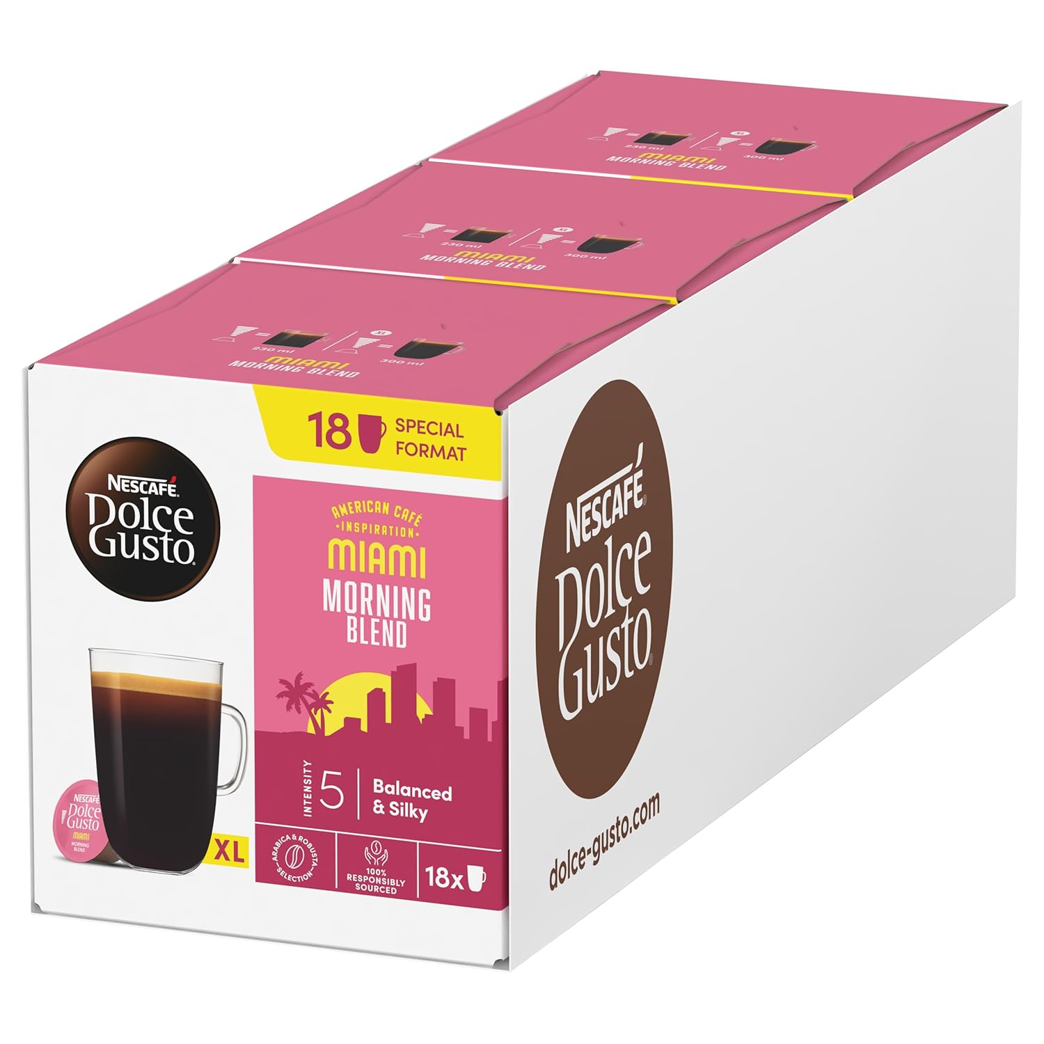 NESCAFÉ DOLCE GUSTO American Café Inspiration Miami Morning Blend Coffee Capsules Pack of 3 (3 x 18 Capsules)