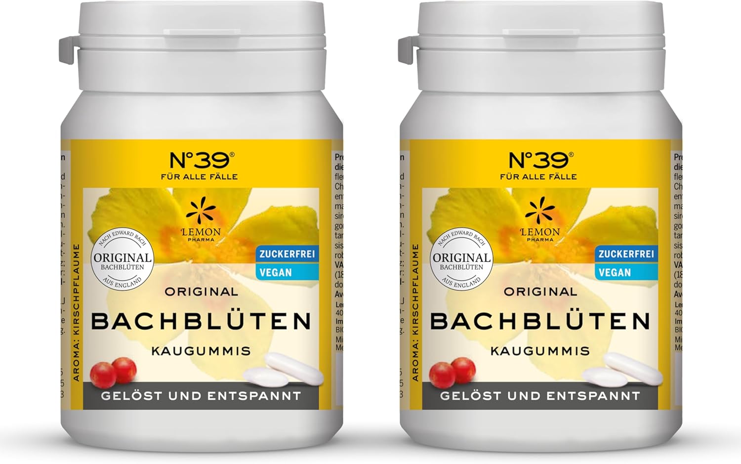 Lemon Pharma Store Lemon Pharma Original Bach Flowers Chewing Gum Emergency No. 39, 2 x 60 g, vegan and sugar free