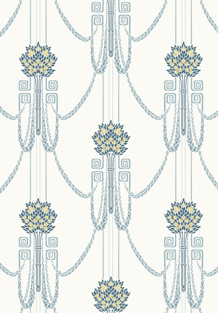 BorasTapeter Karlslund 2939 Non-Woven Wallpaper With Art Nouveau Ornament Blue Gold Anti