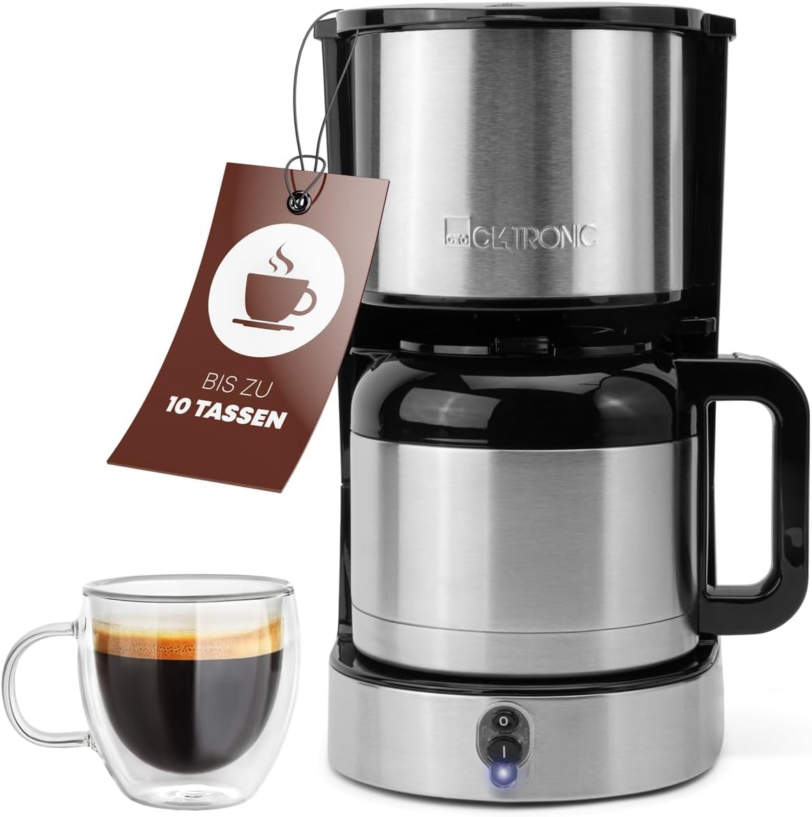 Clatronic® KA 3805 Coffee Machine with Thermos Flask for 8-10 Cups of Coffee (Approx. 1.2 L) | Filter Coffee Machine Stainless Steel | Double-Walled Thermos Flask | No Temperature Loss | Coffee