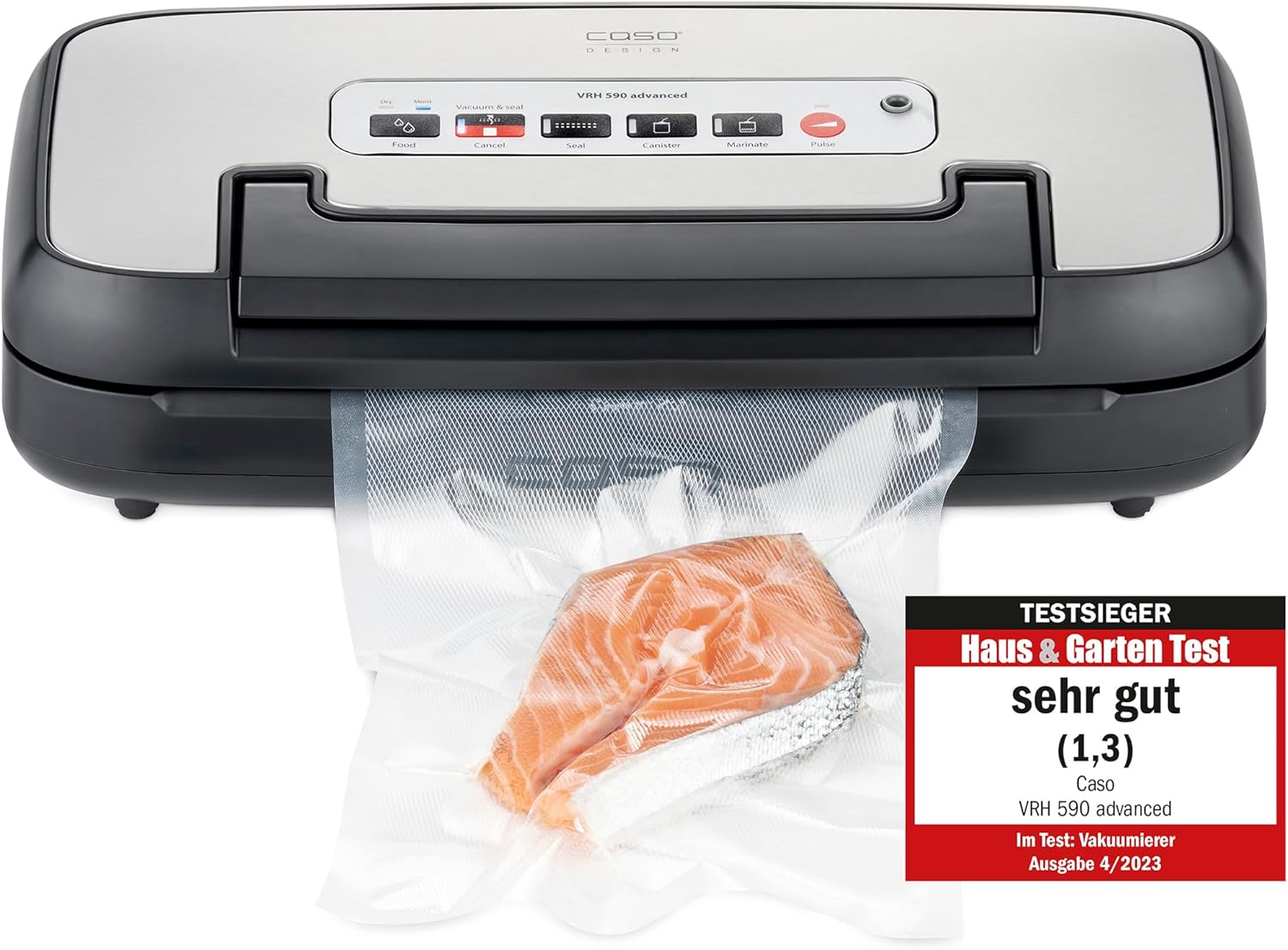 CASO VRH 590 Advanced Vacuum Sealer - Test Winner Home & Garden Test, Vacuum Sealer up to 125 Vacuum Processes Non-Stop, 2.5 mm Thick Weld, Integrated Roll Compartment, Cutter