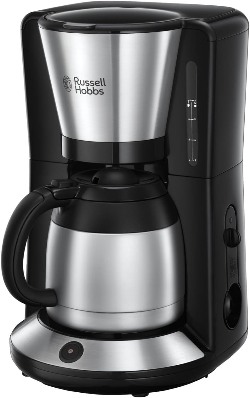 Russell Hobbs Adventure Coffee Machine [Shower Head for Optimal Extraction and Aroma] (1 to 8 Cups, 1.0 L Thermal Jug, Automatic Shut-Off, Drip Stop, 1100 W) Filter Coffee Machine 24020-56