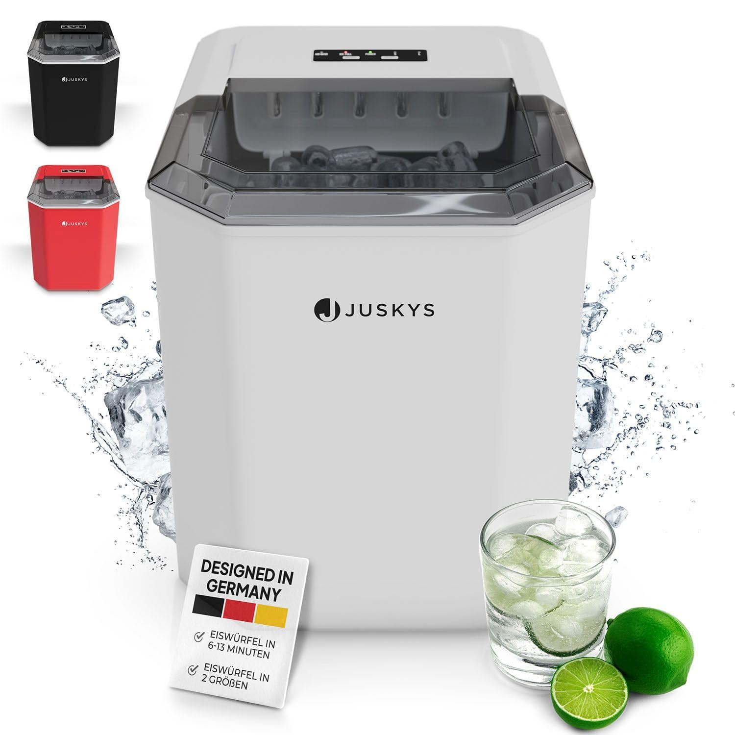 Juskys ice cube machine IceOracle - Cocktail ice cubes in 6-13 min - Mini ice cube maker for 12 kg/day - Large ice cube container - White