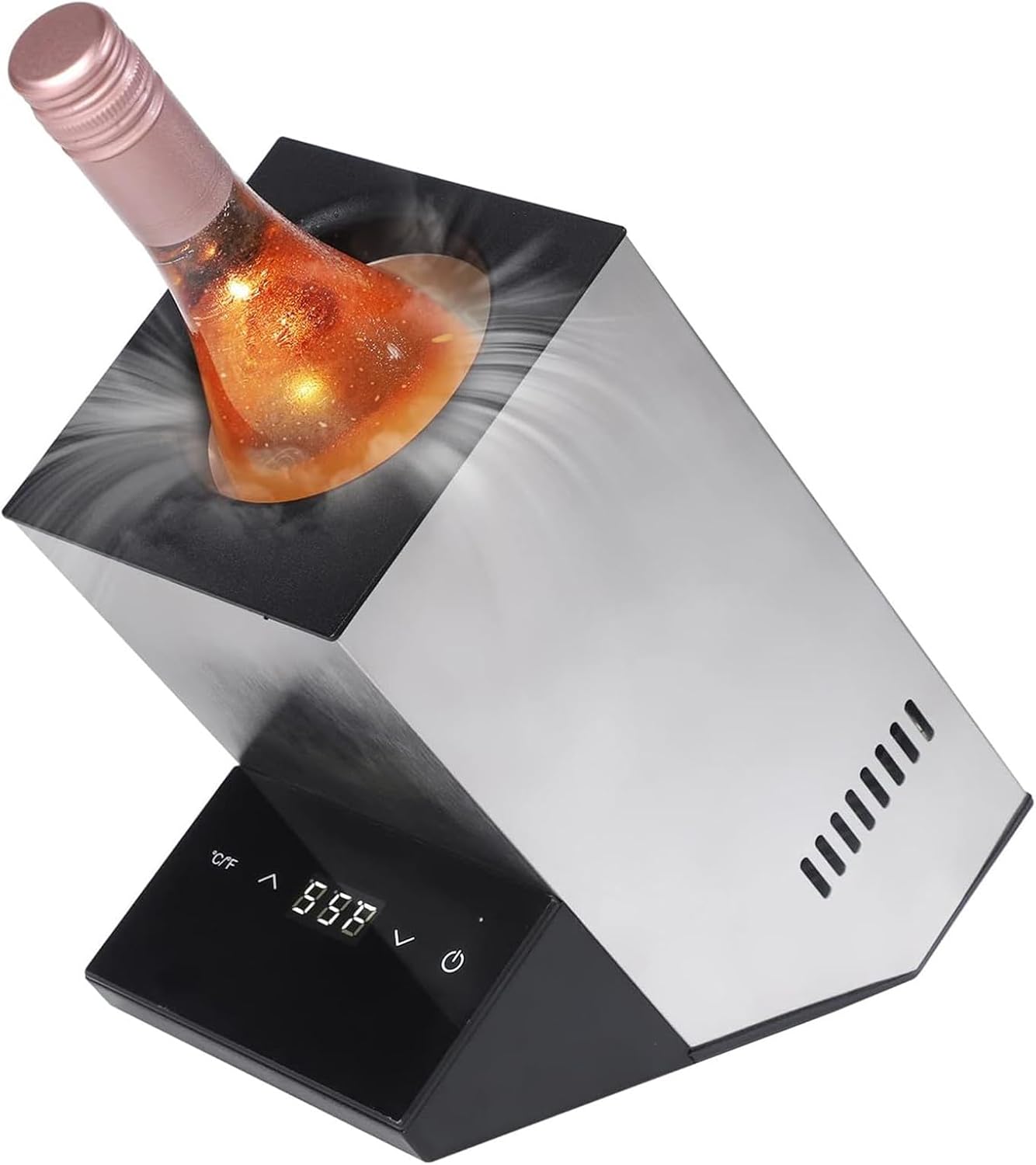 Mcamgiczin Electric Wine Cooler, Single Bottle Wine Cooler Made of Stainless Steel, Wine Bottle Cooler, Quick Cooler for Drinks, Champagne, Drinks, Gifts for Wine Lovers, Silver Square
