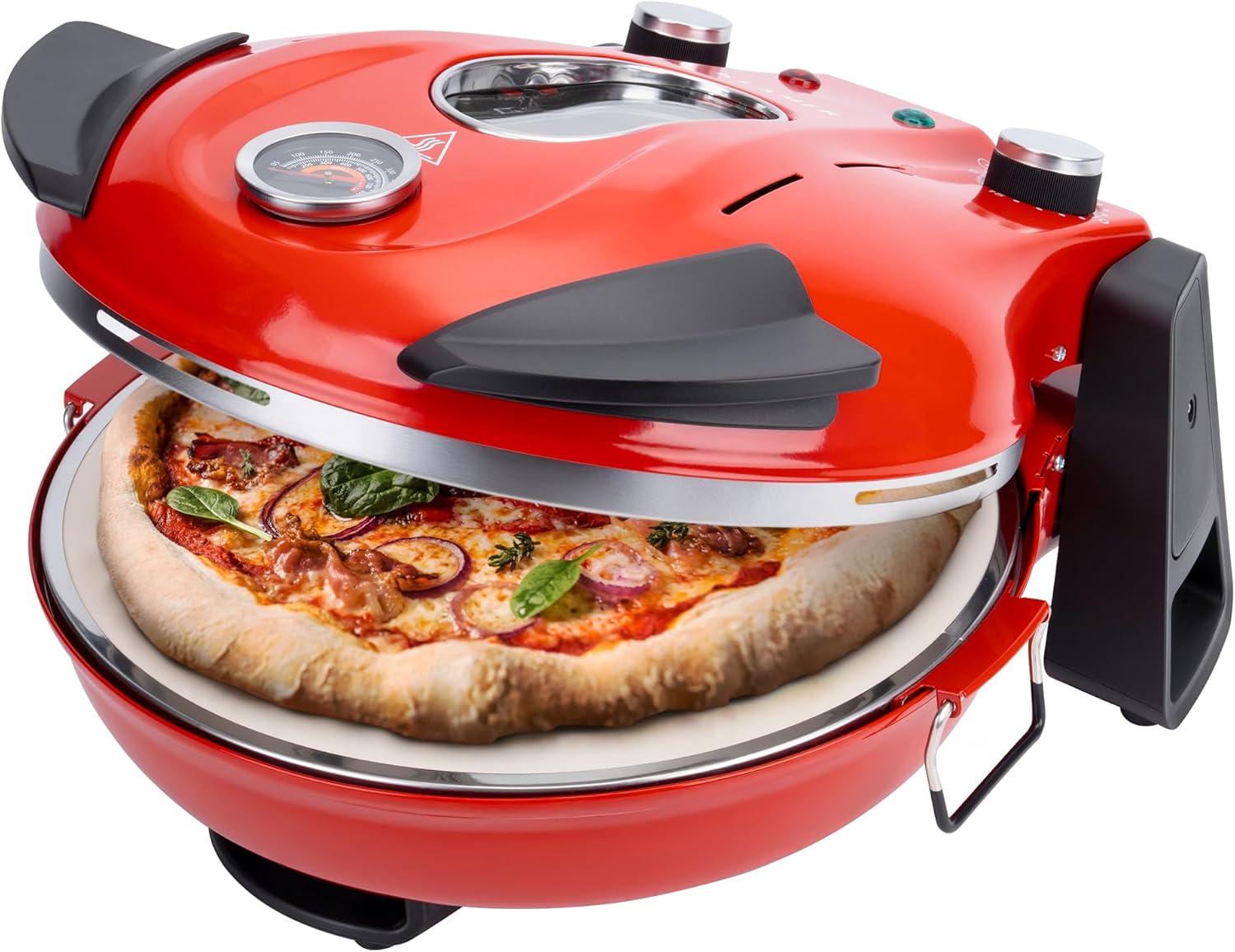 KLAMER Electric Pizza Oven, Pizza Oven with Diameter 31 cm, 1200 W, 400 °C, Removable Ceramic Pizza Stone, 5 Temperature Levels, 15 Minute Timer, Includes 2 x Pizza Peel