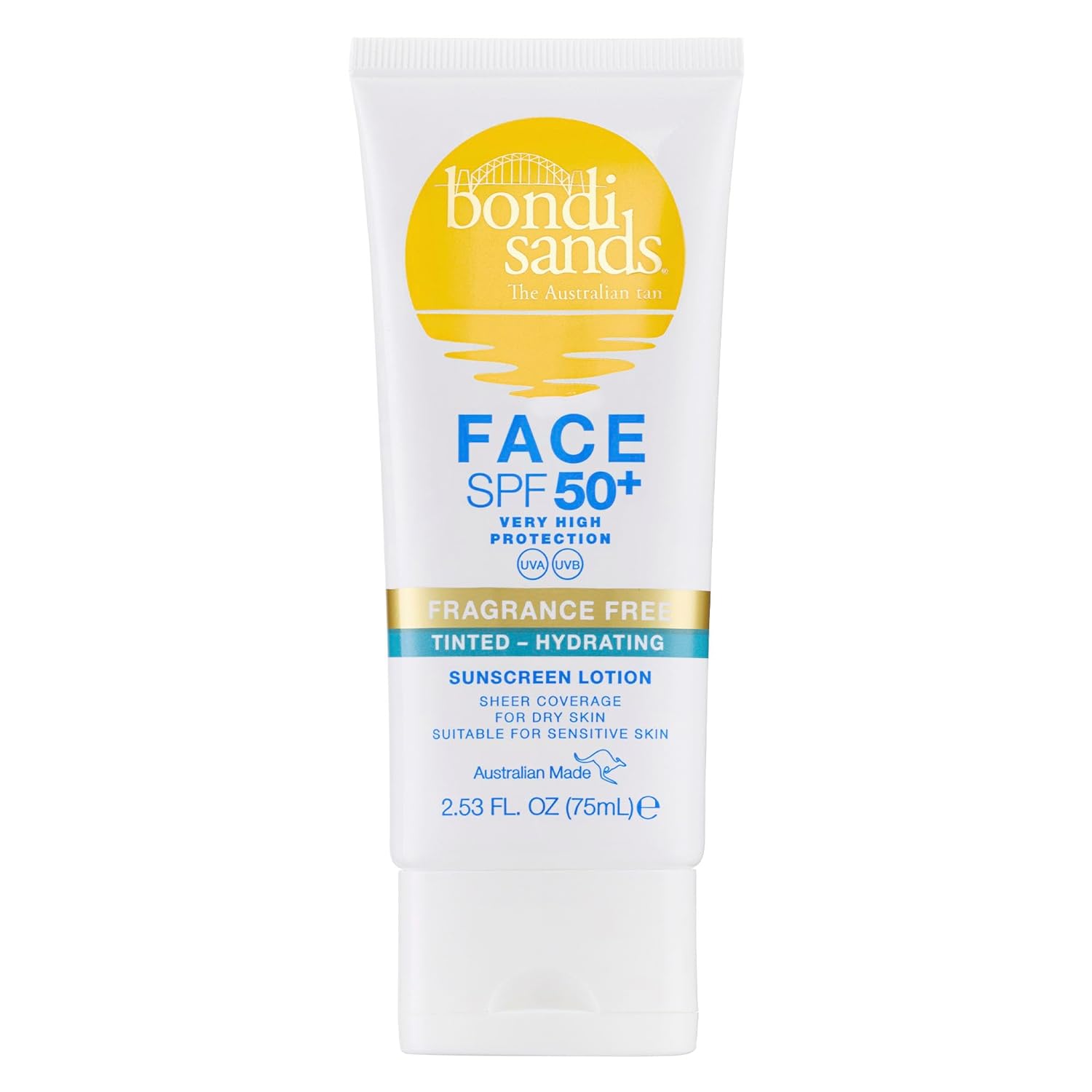 Bondi Sands - SPF 50+ fragrance Free Hydrating Tinted Face Lotion - Tinted Sun Cream for Dry and Sensitive Skin 75ml