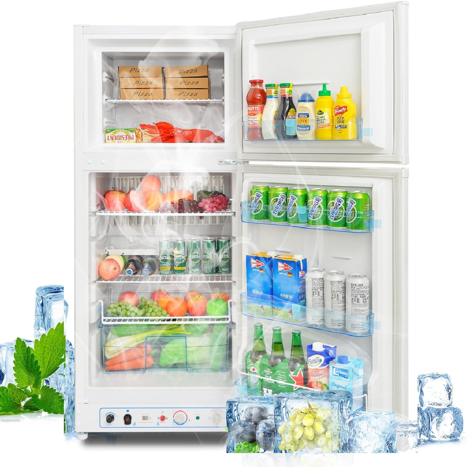 Gas Fridge with Freezer, 185 L, Fridge Freezer, Gas/230 V, Large Fridge for Kitchen, Outdoor, Motorhome, Travel, White