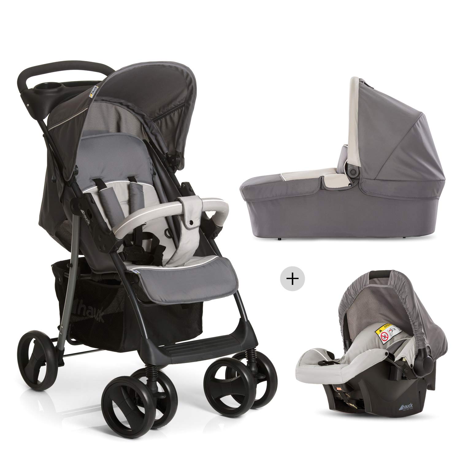 Hauck Shopper SLX Trio Set / Combi 3 in 1 Pram / Baby Car Seat / Sports Pram, Size 0, Baby Tub with Mattress, up to 25 kg, Reclining Function, Drink Holder, Lightweight, Small Foldable