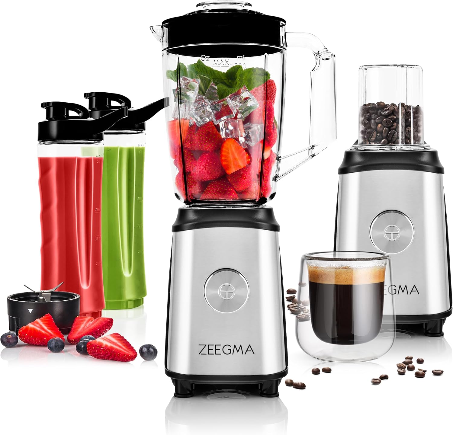 ZEEGMA Vitamins Multifunction 4-in-1 Stand Mixer 1050 W with 1 L Jug, Electric Juicer Blender, Smoothie Maker with Safe Lock, Coffee Grinder, Cross Blades, 2 x Blade Sets (1 L 1050 W)