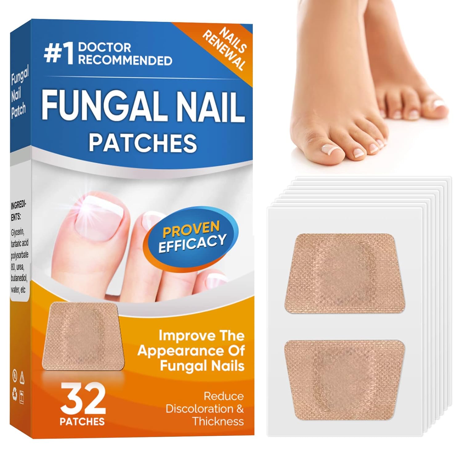 Nāgělpīlz Plasters, 32 Pieces, Quick and Effective Nail Fungus Treatment, Extra Strong, Nail Repair Strips Restores the Appearance or Damaged Nails of Discolored