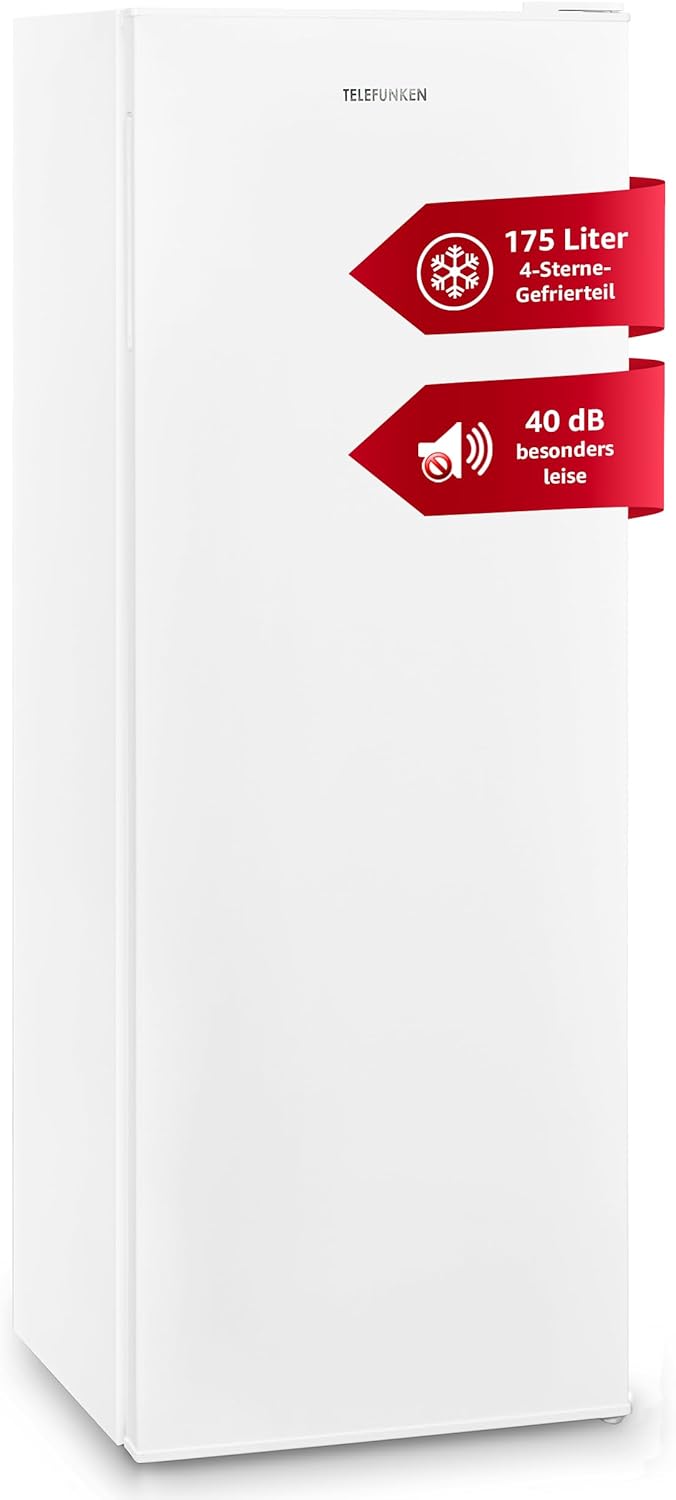 Telefunken Large Freezer | Freezer Freestanding | 175 Litre Capacity - Enough Space | Quiet 40 dB | 4 x Freezing | Temperature Control | Freezer Large | F-GS-145-E-W White