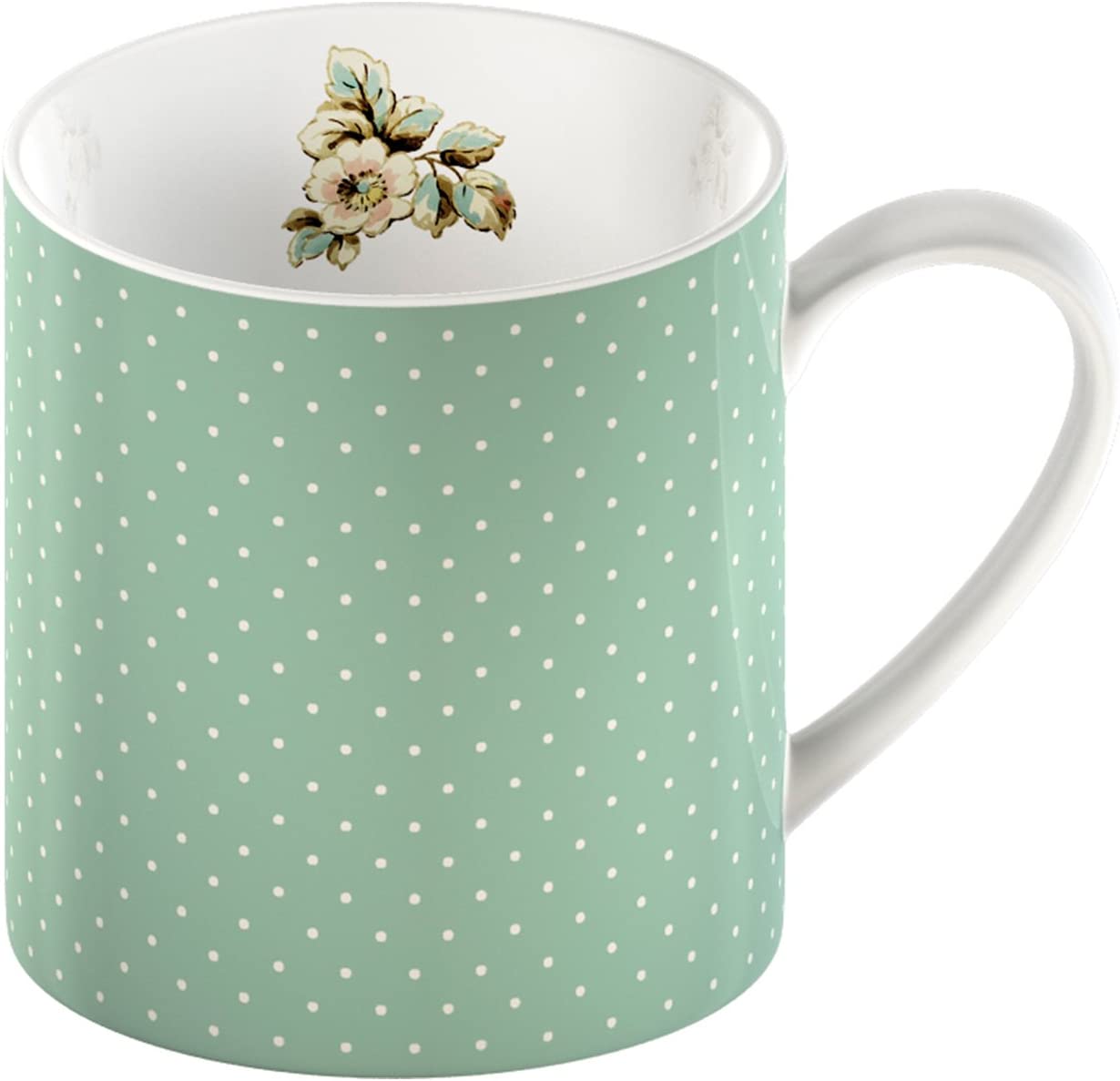 CREATIVE TOPS Katie Alice Cottage Flower \'Green Spot\' Fine China Mugs, 330 ml, Set of 6, Green