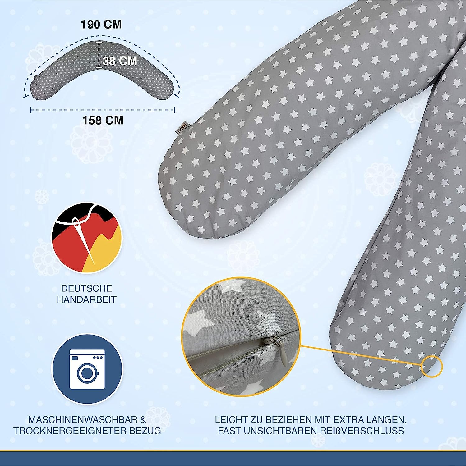 Flexofill 2008-1-594 Nursing Pillow with Cover XL 190 x 40 cm Flower