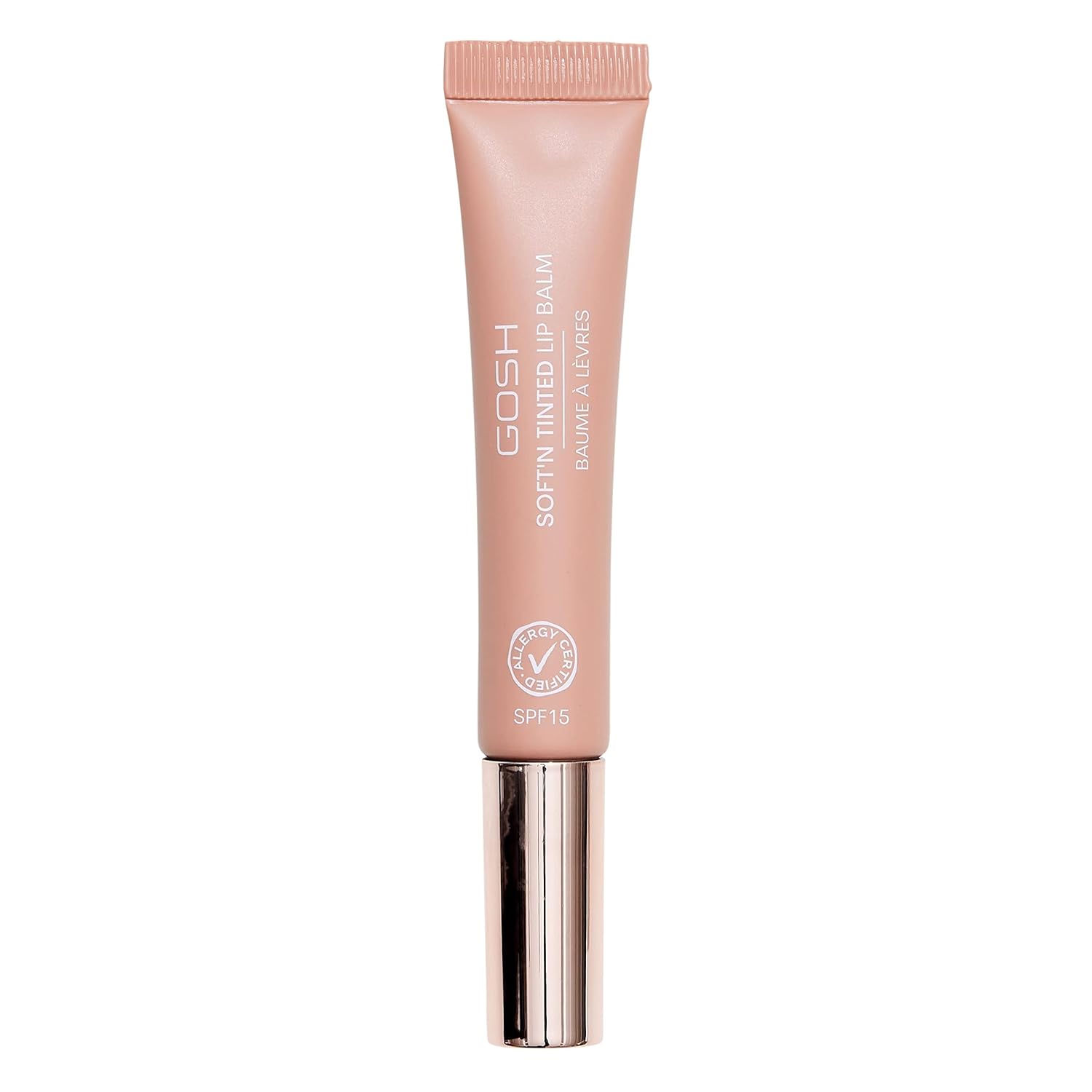 GOSH Tinted Lip Balm with SPF 15, Vegan Lip Care Pen with Colour in Nougat (002), Smooth Soft Lips without Gluing, Fragrance-Free Glossy Booster, Moisturising Lip Balm
