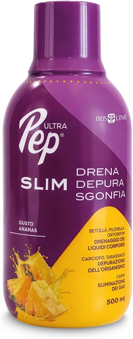 BIOS LINE - Ultra Pep Slim Dietary Supplement with Natural Birch Extracts Carvi Pilosella Dandelion Ortosifon Artichoke Tamarind Flavor Pineapple 500 ml